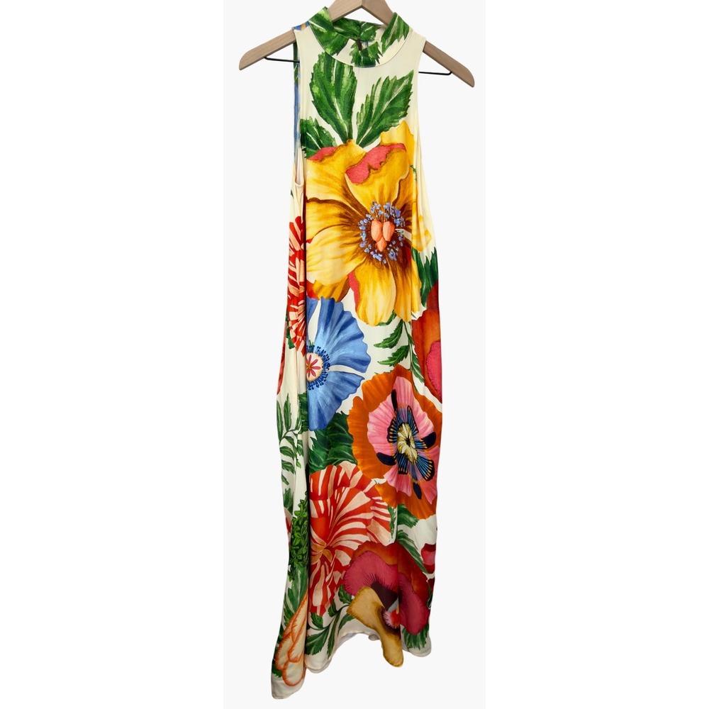 Farm Rio for Anthropologie Floral Halter Maxi Dress Womens Size S Resort Luxe - Picture 3 of 8